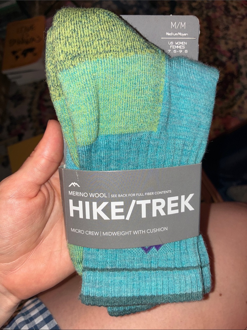 NWT Hike/Trek Merino Wool Women Crew Socks — Teal & Green